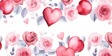 Poster - A beautiful arrangement of red and pink roses surrounded by hearts. Perfect for expressing love and romance.