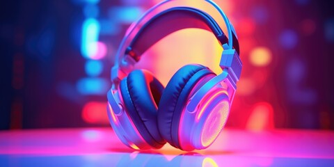 Aufkleber - Headphones sitting on top of a table. Can be used to represent music, technology, or relaxation