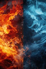 Poster - Fire and water collide in a captivating display on a black background. Perfect for adding a touch of contrasting elements to any design