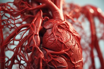 Poster - A detailed model of a human heart with intricate blood vessels. Ideal for medical education and illustrations