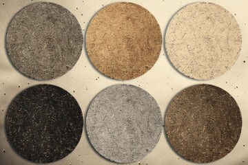 Aufkleber - Various colored discs arranged on a white surface. Suitable for graphic design projects and abstract concepts