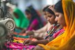 Indian Women Seamstresses In A Factory - Outstandingly Symmetrical Image With Centered Composition And Ample Copy Space