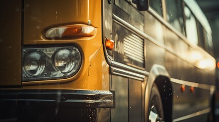 Poster - A detailed close-up view of the front of a bus. Perfect for transportation-related designs or educational materials