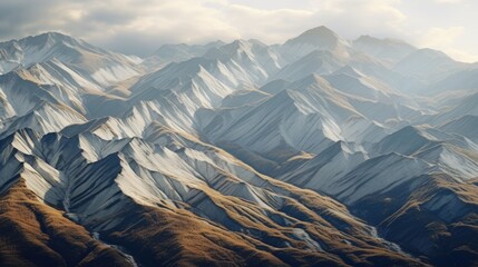 Poster - A breathtaking view of a mountain range taken from an airplane. Perfect for travel and adventure themes