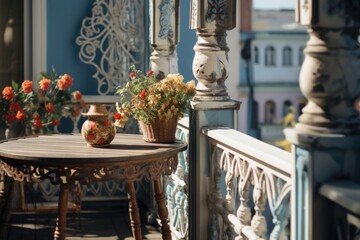 Aufkleber - A simple yet elegant table with a beautiful vase of flowers. Perfect for adding a touch of nature to any space