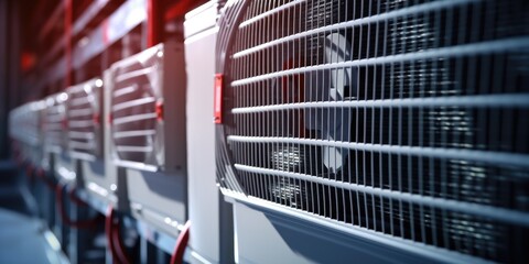 Poster - A row of air conditioning units in a room. Perfect for illustrating the concept of climate control and temperature regulation in indoor spaces