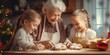 © Fotograf - An older woman and two young girls are seen in the process of making doughnuts. This image can be used to showcase family bonding, cooking activities, or culinary traditions