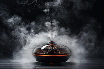 Poster - A black and orange humidifier releasing smoke. Ideal for home or office use