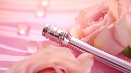 Poster - A close-up view of a pen with a beautiful rose in the background. Perfect for romantic or writing-themed projects