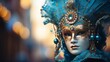 Closeup shot of a beautiful carnival mask in a venice street