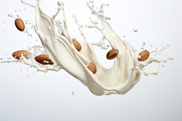 Fototapete - A captivating image of a milk splash with almonds, perfect for various uses