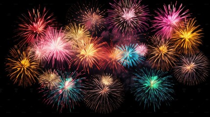 Poster - A vibrant display of fireworks lighting up the night sky. Perfect for celebrations and festive occasions