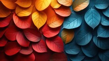  A Close Up Of A Bunch Of Leaves With A Color Scheme Of Red, Yellow, Blue, And Green.