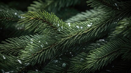 Poster - A close-up view of a pine tree covered in snow. This image can be used to depict winter landscapes or the beauty of nature in cold climates