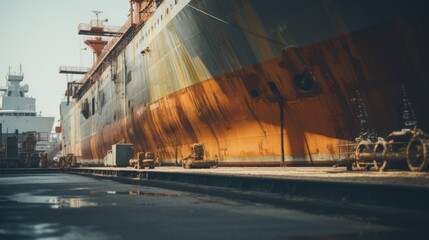 Aufkleber - A large ship sitting in the water next to a dock. This image can be used to depict transportation, maritime activities, or travel