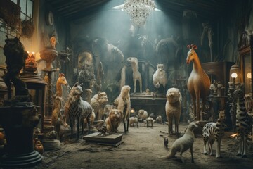 Aufkleber - A room filled with an abundance of stuffed animals. Perfect for children's bedrooms or toy store promotions