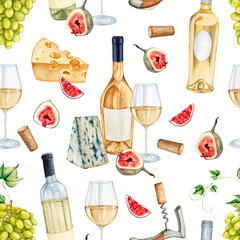 Wall Mural - Watercolor wine story seamless pattern