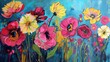 Original oil painting of poppies and daisies on canvas