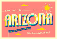 Greetings From Arizona, USA - The Grand Canyon State - Touristic Postcard.