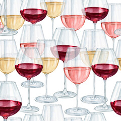 Wall Mural - Watercolor wineglasses seamless pattern