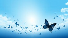 Flying Butterfly Silhouette On Blue Sky Backdrop Generative Ai