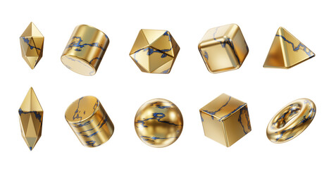 Fototapete - Gold Object geometry shape set isolated background 3d rendering 