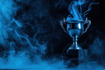 Wall Mural - dark smoky competition awards blue trophy