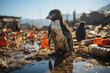 © ADDICTIVE STOCK - Penguin amidst pollution highlights urgent need for recycling. Generative AI image
