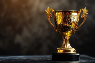 Wall Mural - golden trophy isolated on black background symbolizes success and achievement in sports