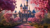 Fototapeta Dmuchawce - Beautiful pink princess castle