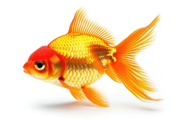 Wall Mural - Lonely goldfish on white backdrop