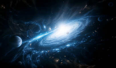 Wall Mural - Spacescape of swirling galaxies and planets and stars and auroras,	
