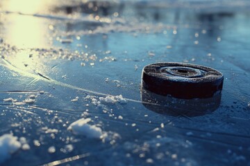 Wall Mural - Puck on ice rink