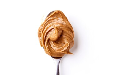 Poster - Tasty peanut butter on spoon white background