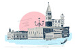 © Solarisys - Contemporary artwork. Creative design in retro style. Color image if beautiful buildings in Venice. Vintage town. Concept of creativity, surrealism, imagination, futuristic landscape