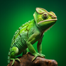 A Green Lizard Standing On A Piece Of Wood