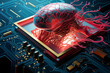 Abstrakte Darstellung Künstliche Intelligenz, Gehirn verknüpft mit einem Computer, Intelligenz von einem Computer
