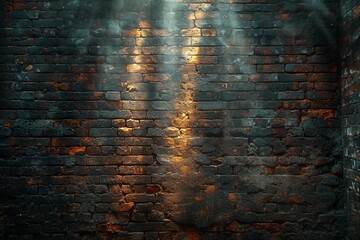 Poster - A striking piece of abstract art, the brick wall exudes a sense of symmetry and strength as light illuminates its brown brickwork