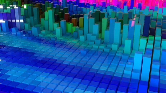 Geometrie - farbige Quader - Skyline - Architektur, Perspektive, Flächen, Formen, Winkel, Körper, Symmetrie, Rendering
