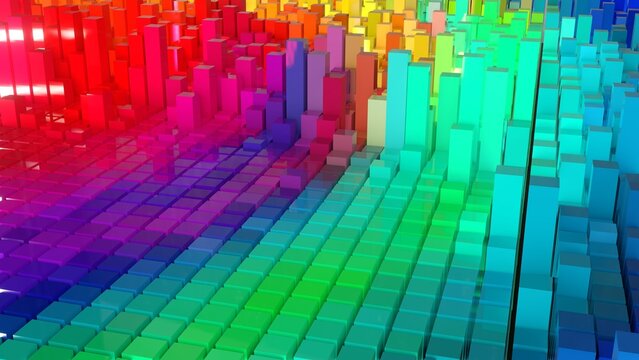 Geometrie - farbige Quader - Skyline - Architektur, Perspektive, Flächen, Formen, Winkel, Körper, Symmetrie, Rendering
