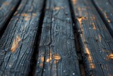Fototapeta  - Raw, weathered wooden planks stand strong against the harsh winter elements, a testament to nature's resilience and the timeless beauty of outdoor design