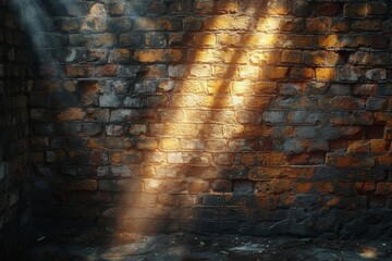 Poster - A beautiful, abstract piece of art that captures the contrast between light and shadow on a rustic brown brick wall