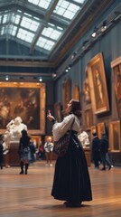 Canvas Print - A woman taking a picture in a museum