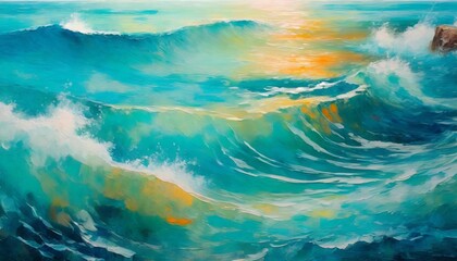 Wall Mural - plunge into abstract ocean art painting with undulating aquatic hues