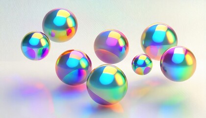 Wall Mural - a collection of levitating colorful iridescent orbs abstract shape 3d render style isolated on a background 