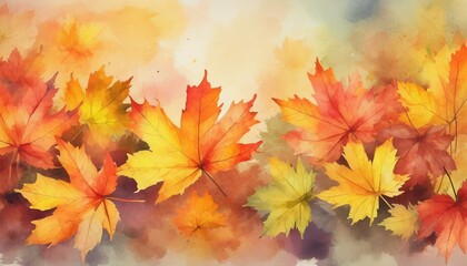 Wall Mural - abstract art autumn background with watercolor maple leaves watercolor hand painted natural art perfect for design decorative in the autumn festival header banner web wall decoration cards