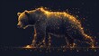  a large brown bear standing in the middle of a night filled with stars and a bright yellow light shining on it's back end of it's body.