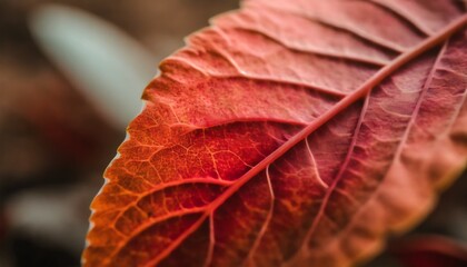 Wall Mural - macro photography of a red plant leaf with structure detail and depth of field