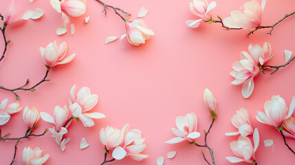 Wall Mural - magnolia branches isolated on pink 