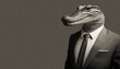 crocodile in suit vintage retro phone wallpaper banner monochrome old photograph ai generated